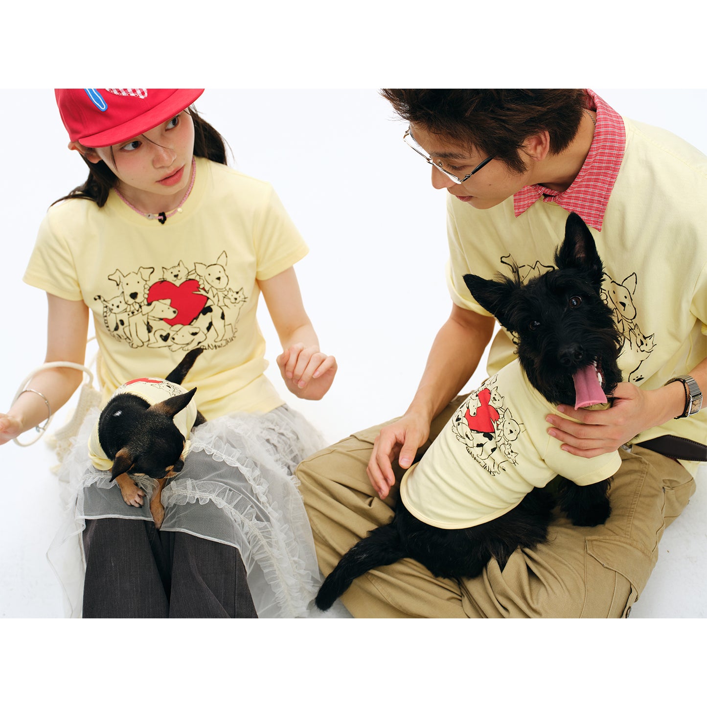 NewJNXS Cat & Dog Heart Graphic Family Tee