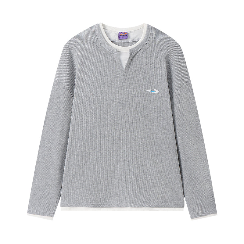 NewJNXS Waffle-Knit Color Block Layered-Look Long Sleeve Tee