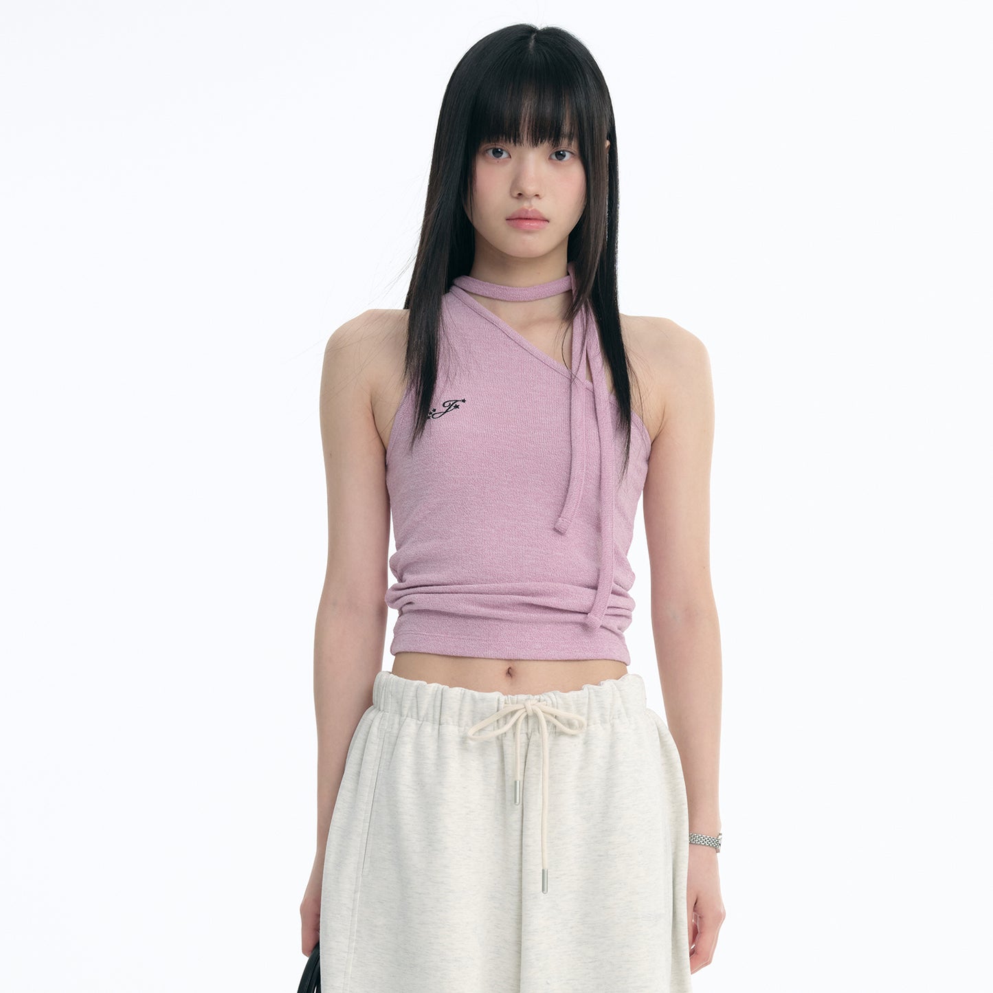 NewJNXS Embroidered Knit Halter Top