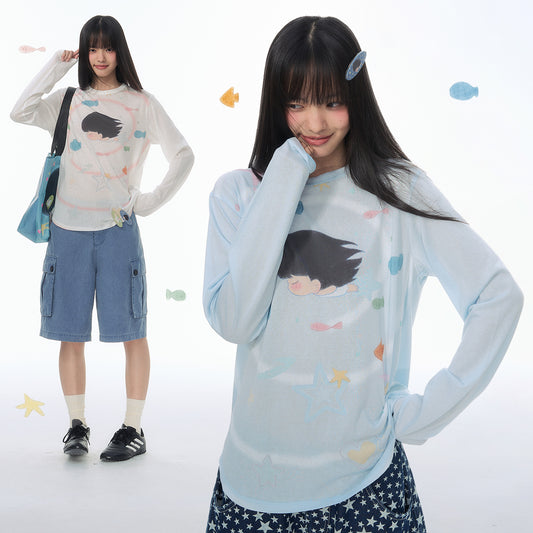 【NewJNXS × Kuku 2.0】Star & Fish Lyocell Oversized Long Sleeve Tee