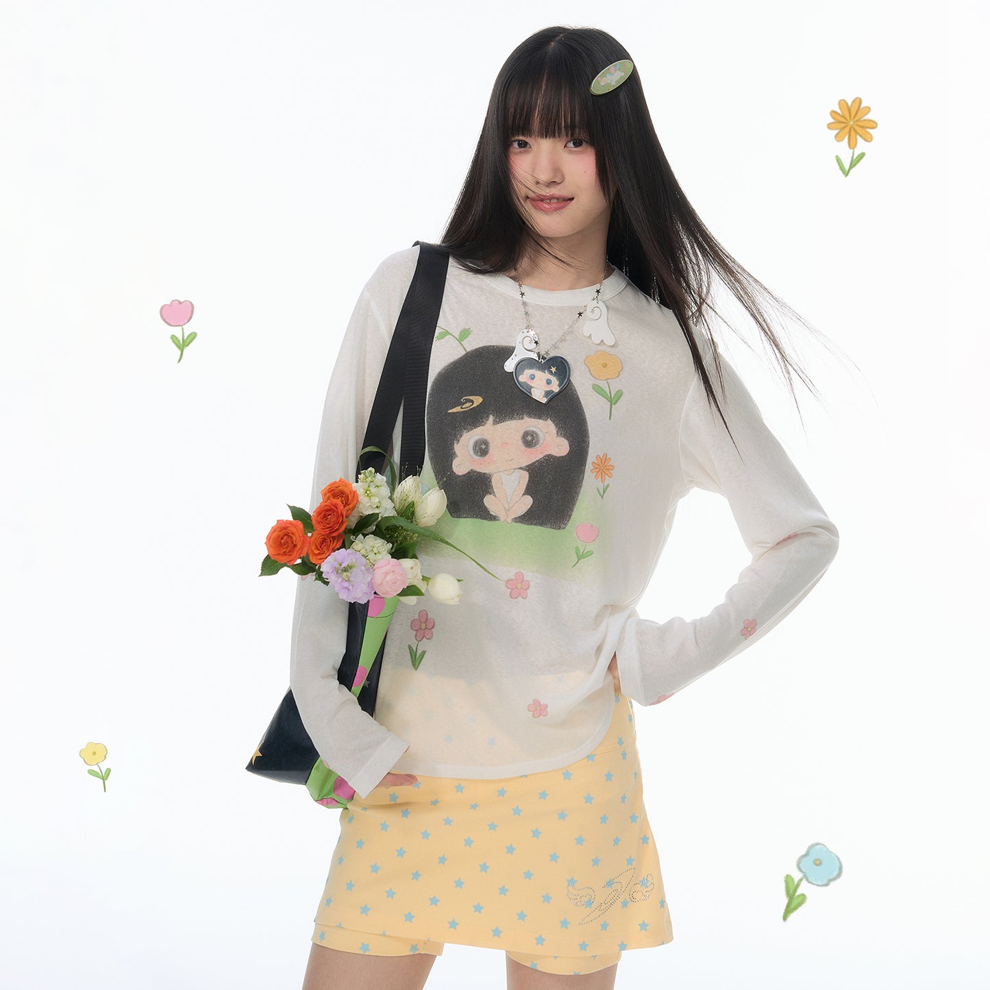 【NewJNXS × Kuku 2.0】Garden Floral Lyocell Oversized Long Sleeve Tee