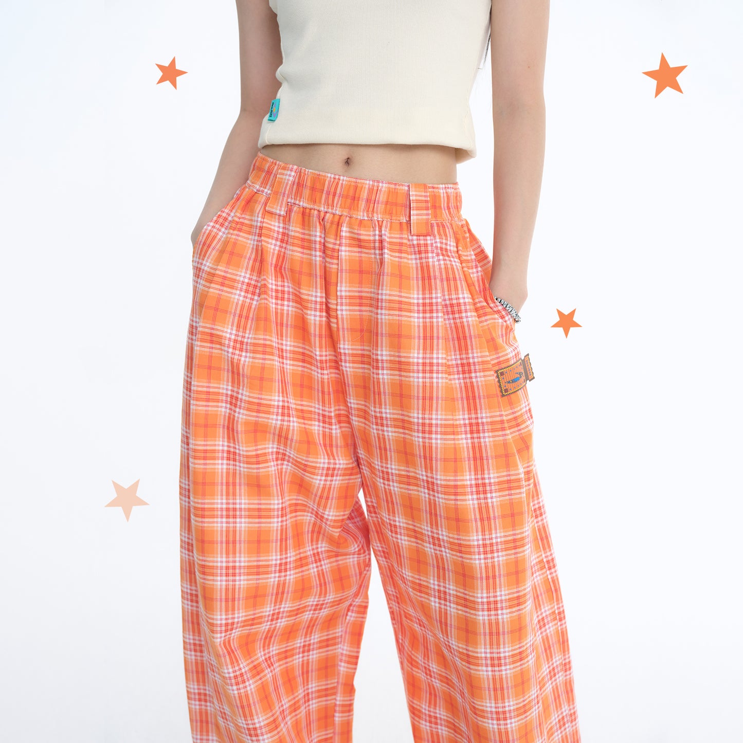 NewJNXS Wrinkle-Resistant Plaid Wide-Leg Pants