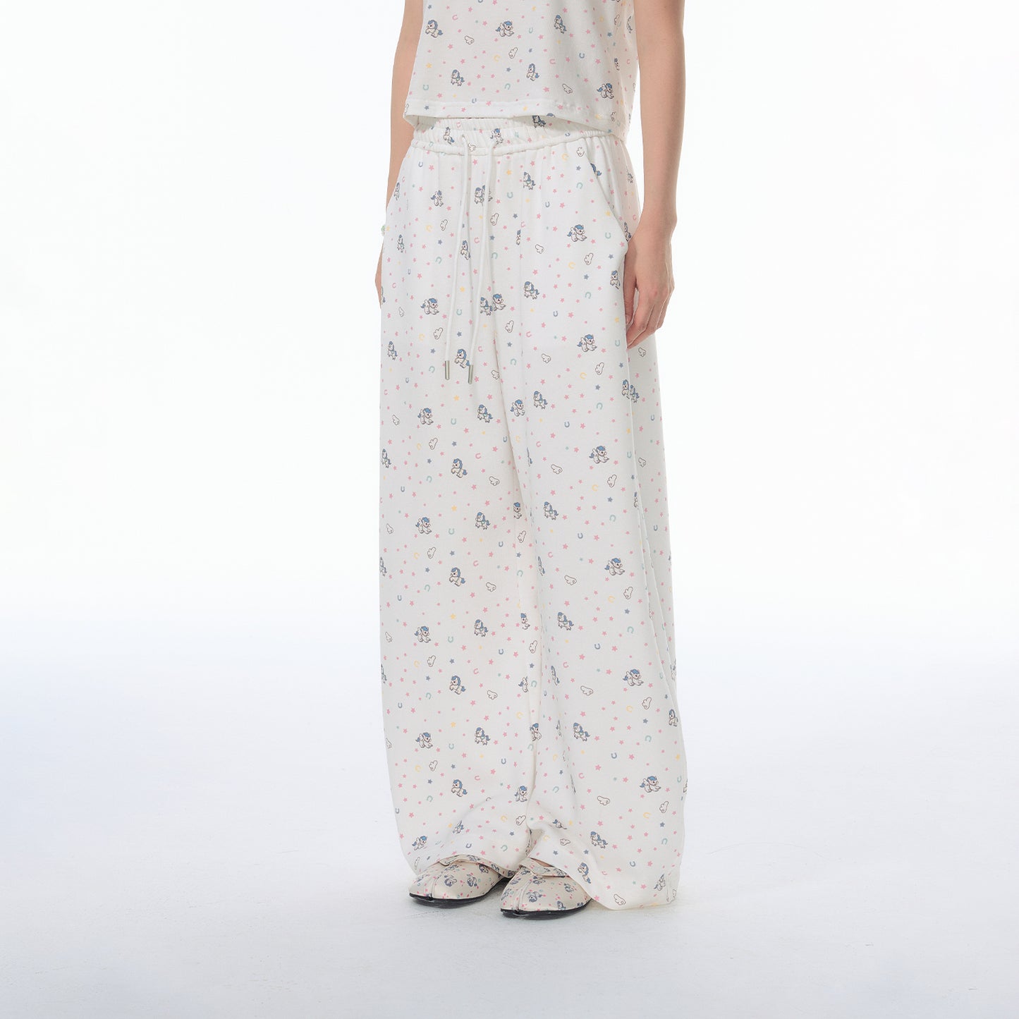 NewJNXS SS Pegasus Print Lyocell Wide-Leg Pants