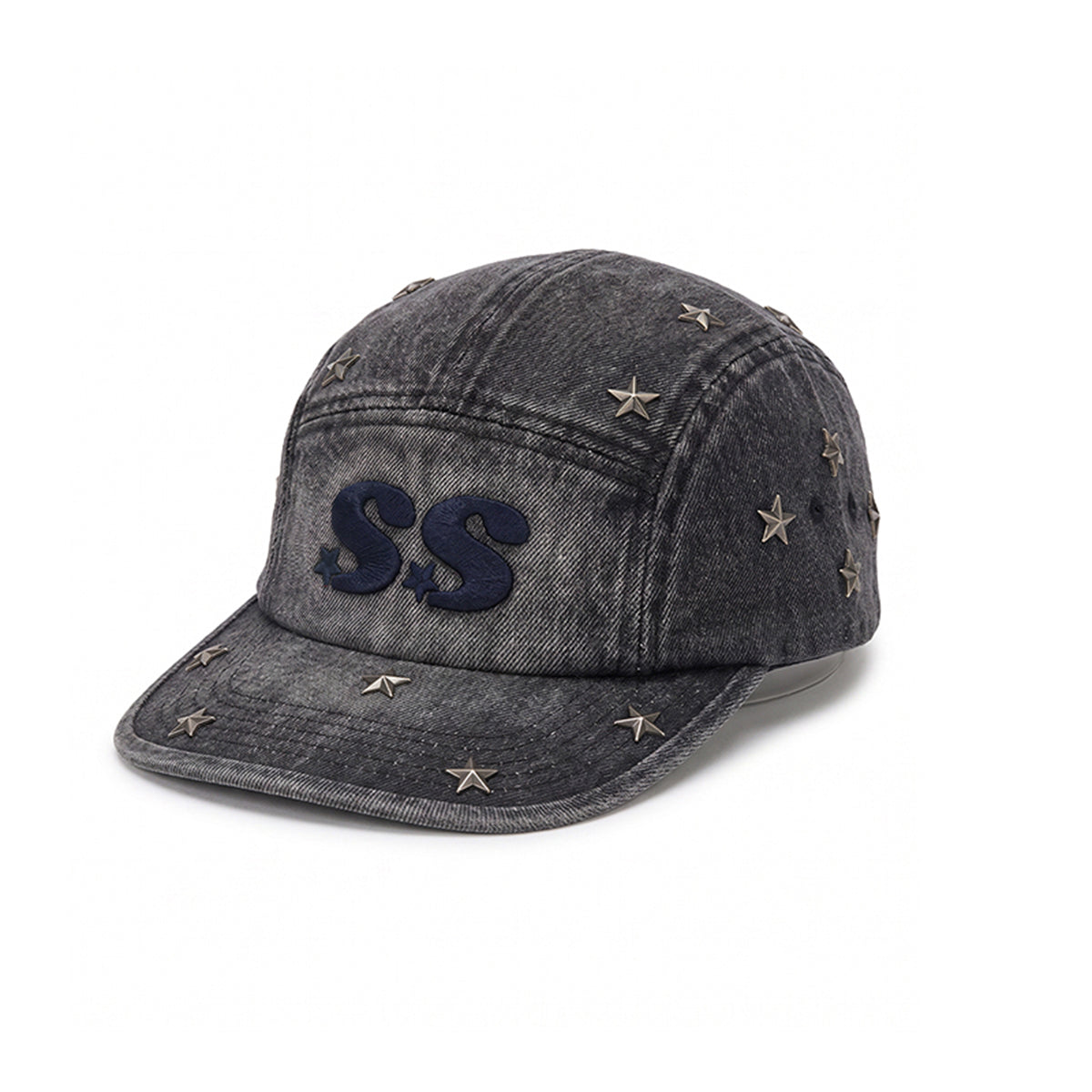 NewJNXS SS Washed Denim Star Studded Embroidered Flat Brim Cap