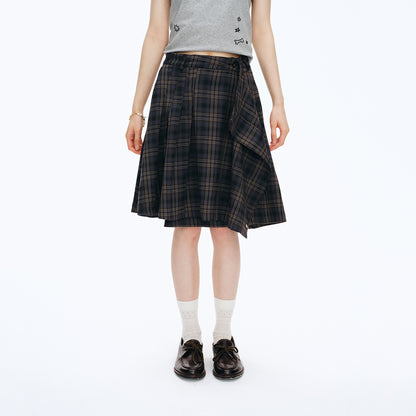 NewJNXS Classic A-Line Plaid Pleated Skirt