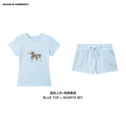 Glitter Pony Embroidered T-Shirt&Mini Shorts