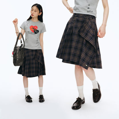 NewJNXS Classic A-Line Plaid Pleated Skirt