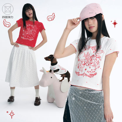 NewJNXS Unicorn Polka Dot Print Slim-Fit T-Shirt& Pet Tee