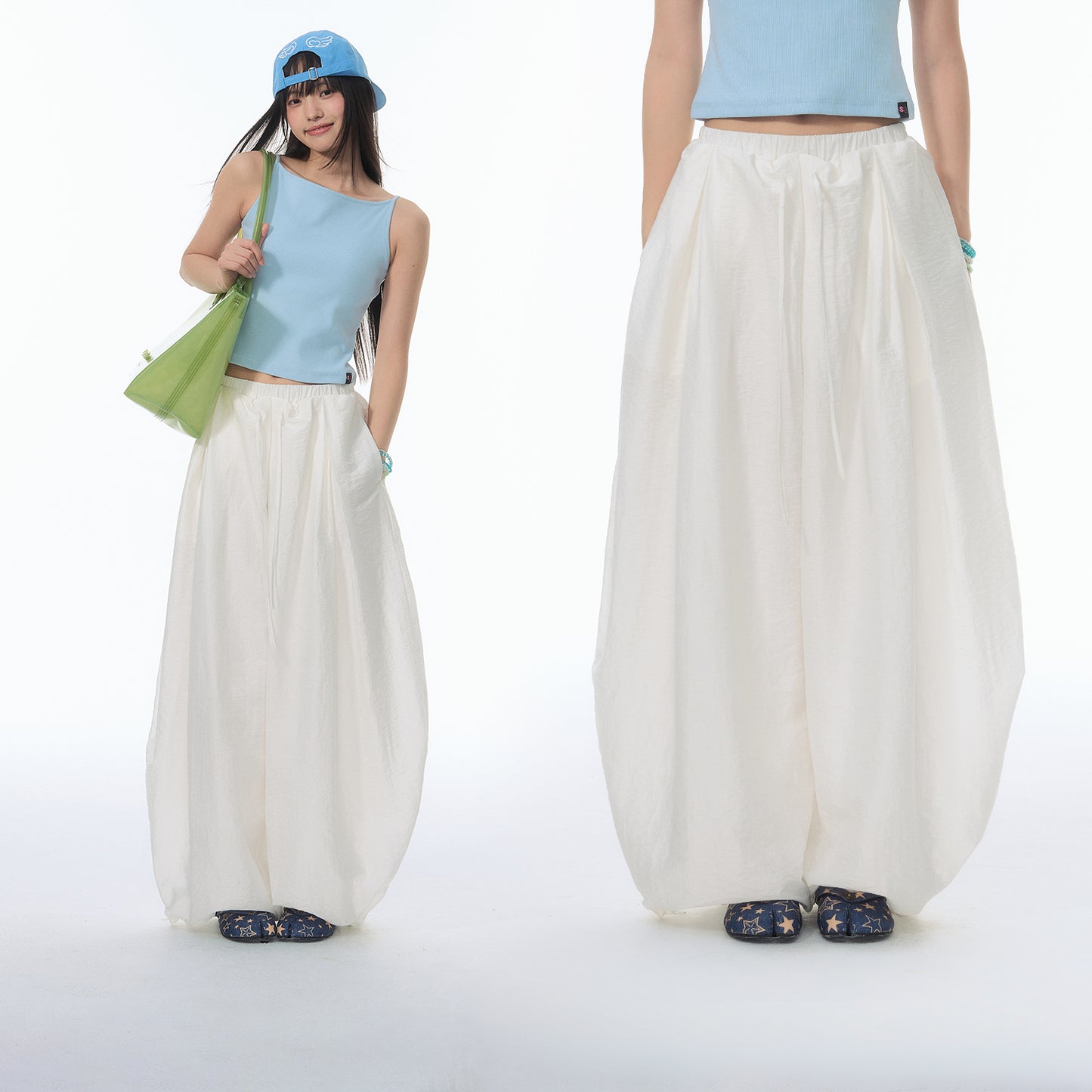NewJNXS SS Balloon Drawstring-Hem Pants