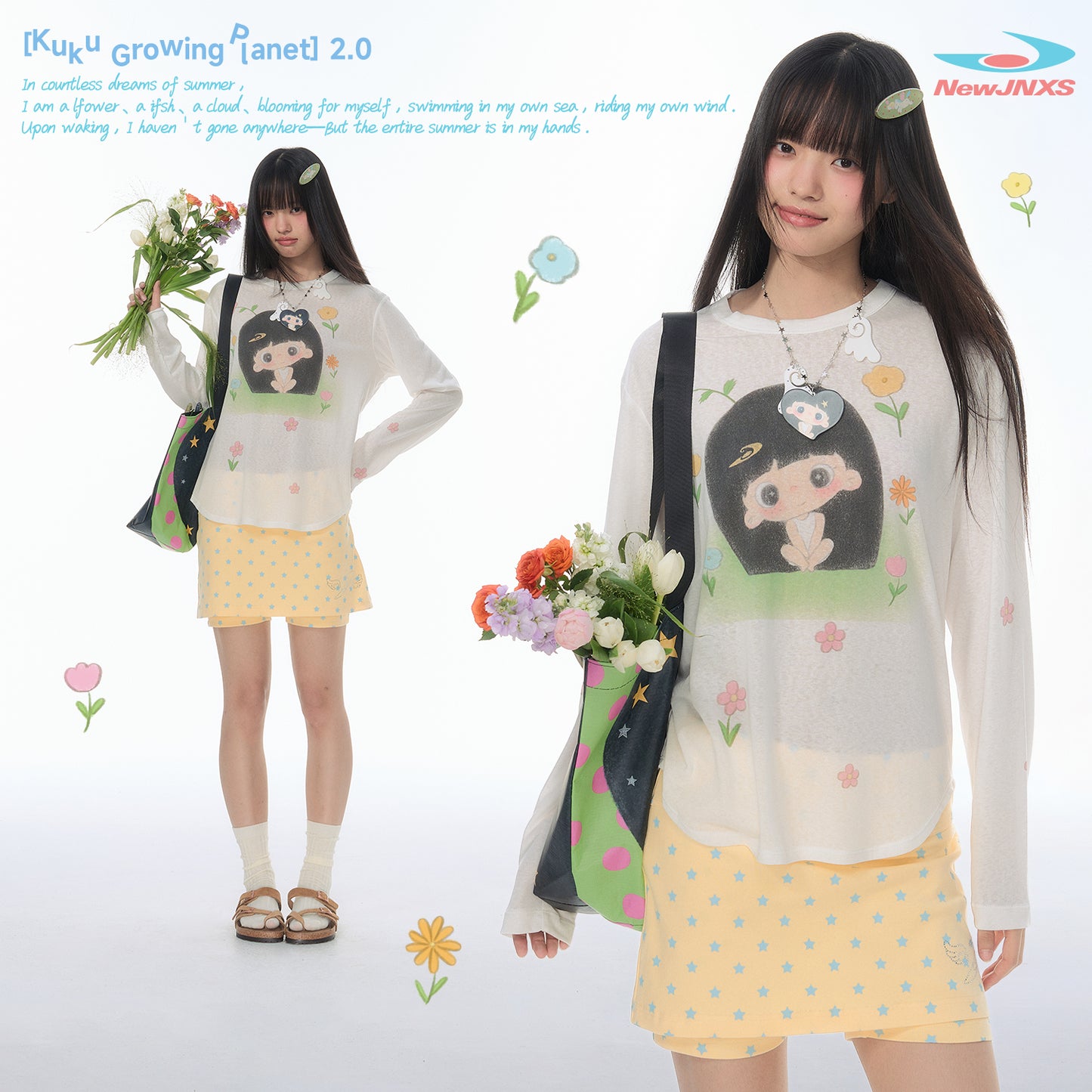 【NewJNXS × Kuku 2.0】Garden Floral Lyocell Oversized Long Sleeve Tee