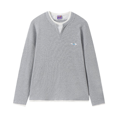 NewJNXS Waffle-Knit Color Block Layered-Look Long Sleeve Tee