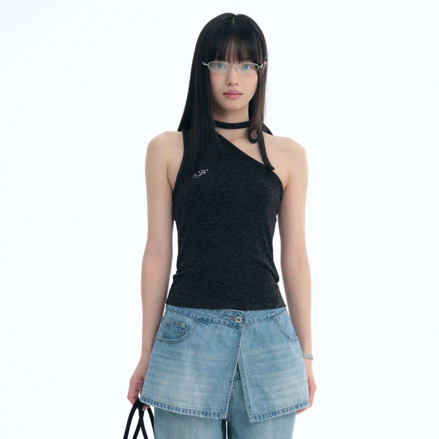 NewJNXS Embroidered Knit Halter Top