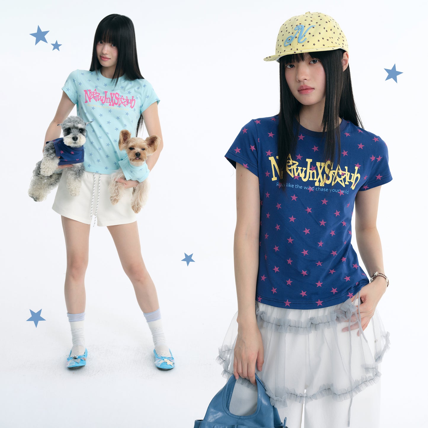 NewJNXS All-Over Star Print Slim-Fit T-Shirt & Pet Tee
