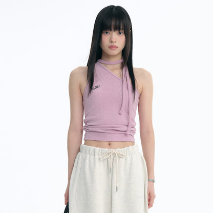NewJNXS Embroidered Knit Halter Top