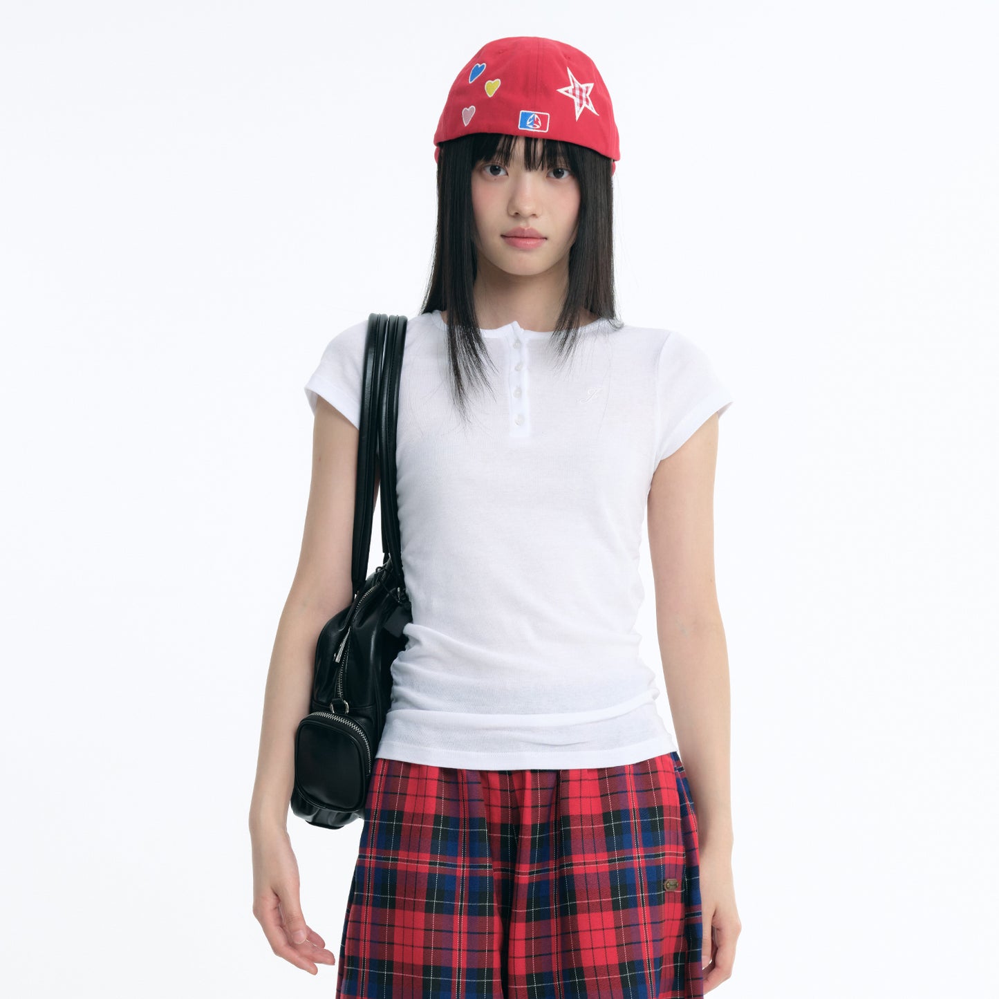 Embroidered Logo Ruched Henley T-Shirt