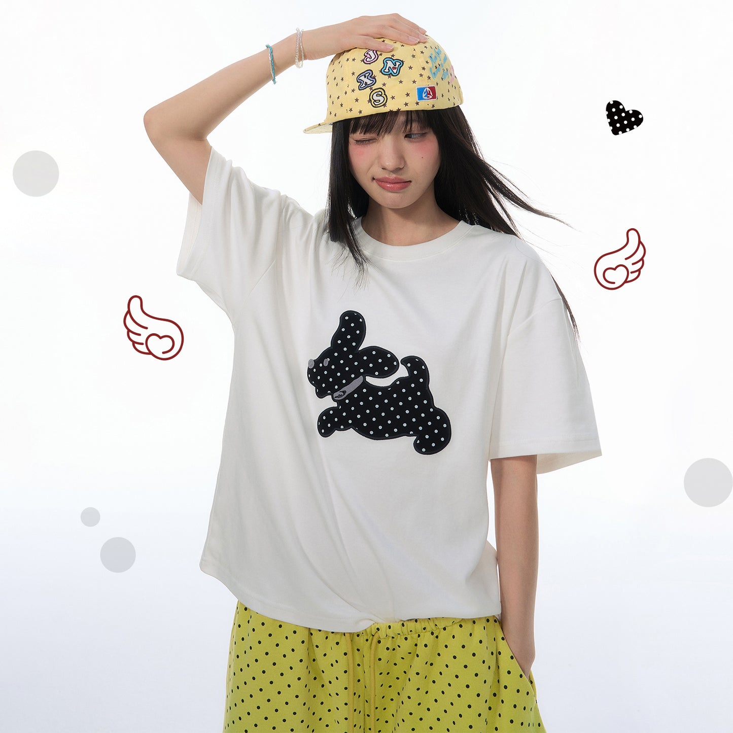 NewJNXS Polka Dot Puppy Patch Cropped T-Shirt
