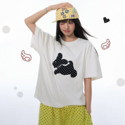 NewJNXS Polka Dot Puppy Patch Cropped T-Shirt