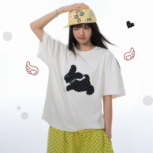 NewJNXS Polka Dot Puppy Patch Cropped T-Shirt