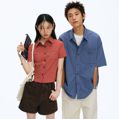 NewJNXS Vintage Plaid Drop Shoulder Couple Shirt