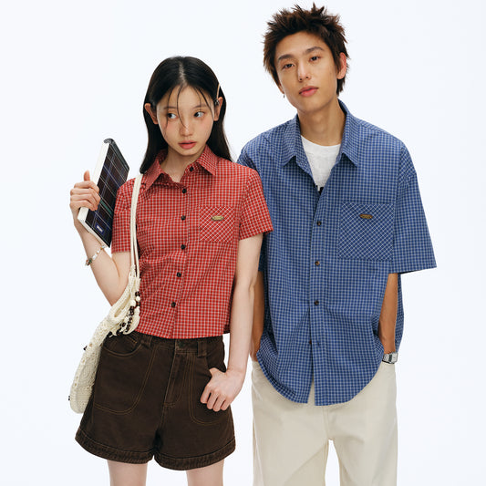 NewJNXS Vintage Plaid Drop Shoulder Couple Shirt