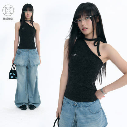 NewJNXS Embroidered Knit Halter Top