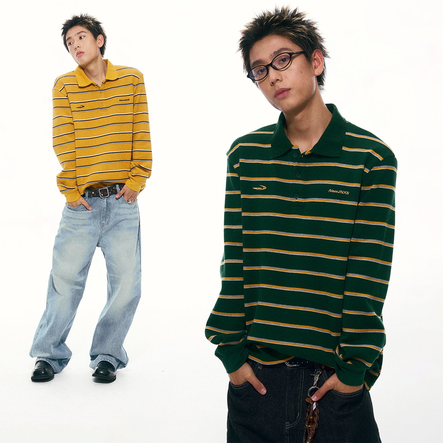 NewJNXS Striped Polo Long Sleeve Tee