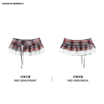 Double-Layer Plaid Lace Ruffle Layering Skirt Wrap