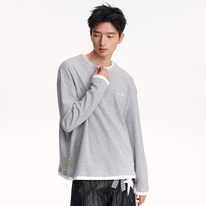 NewJNXS Waffle-Knit Color Block Layered-Look Long Sleeve Tee