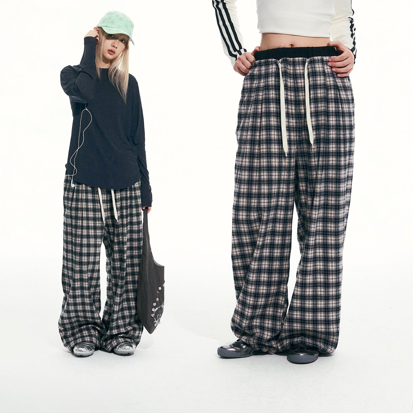 NewJNXS Vintage Plaid Casual Trousers