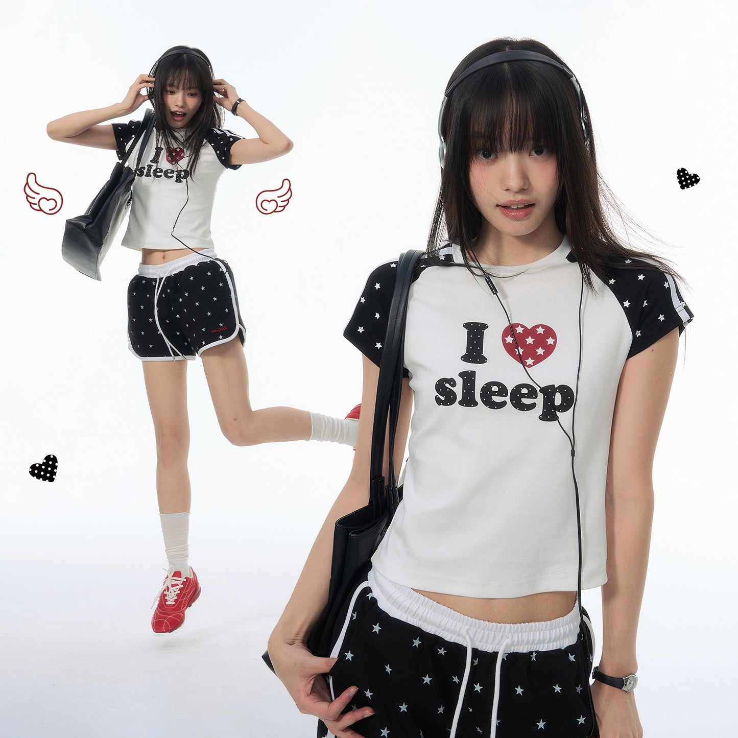 NewJNXS "LOVE SLEEP" All-Over Star Print Slim-Fit T-Shirt