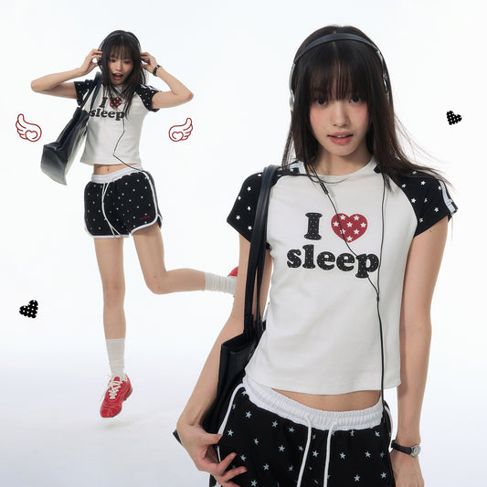 NewJNXS "LOVE SLEEP" All-Over Star Print Slim-Fit T-Shirt