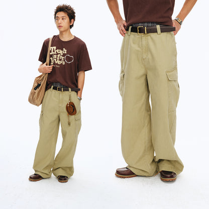 NewJNXS Washed Herringbone Straight-Leg Cargo Pants