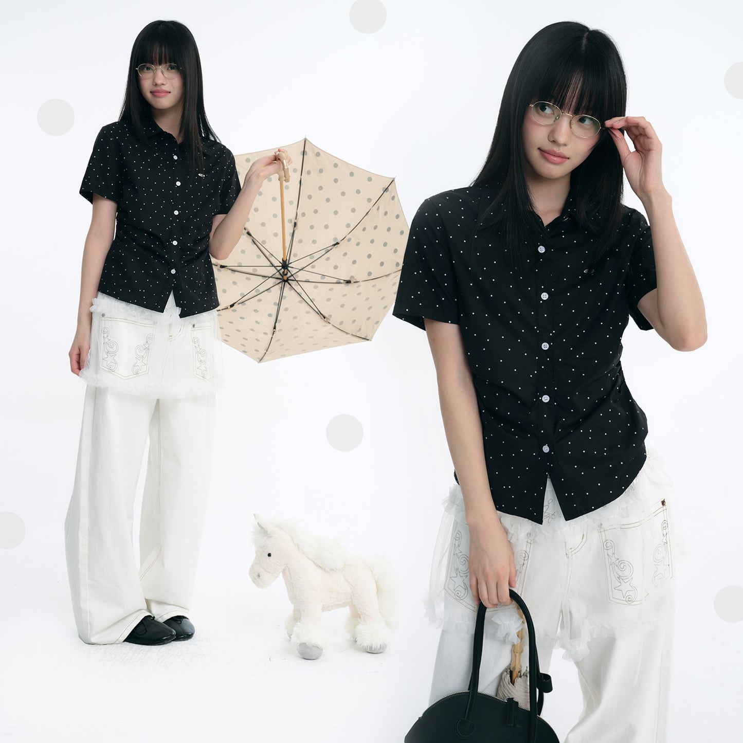 NewJNXS Star Polka Dot Cropped Short-Sleeve Shirt