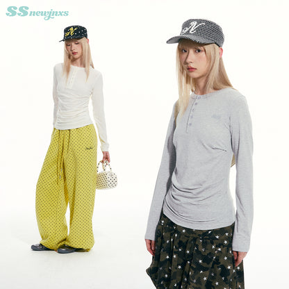 NewJNXS SS  Five-Button Henley Long Sleeve Tee