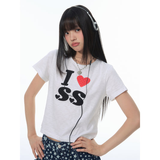 NewJNXS Rhinestone Heart Cropped T-Shirt