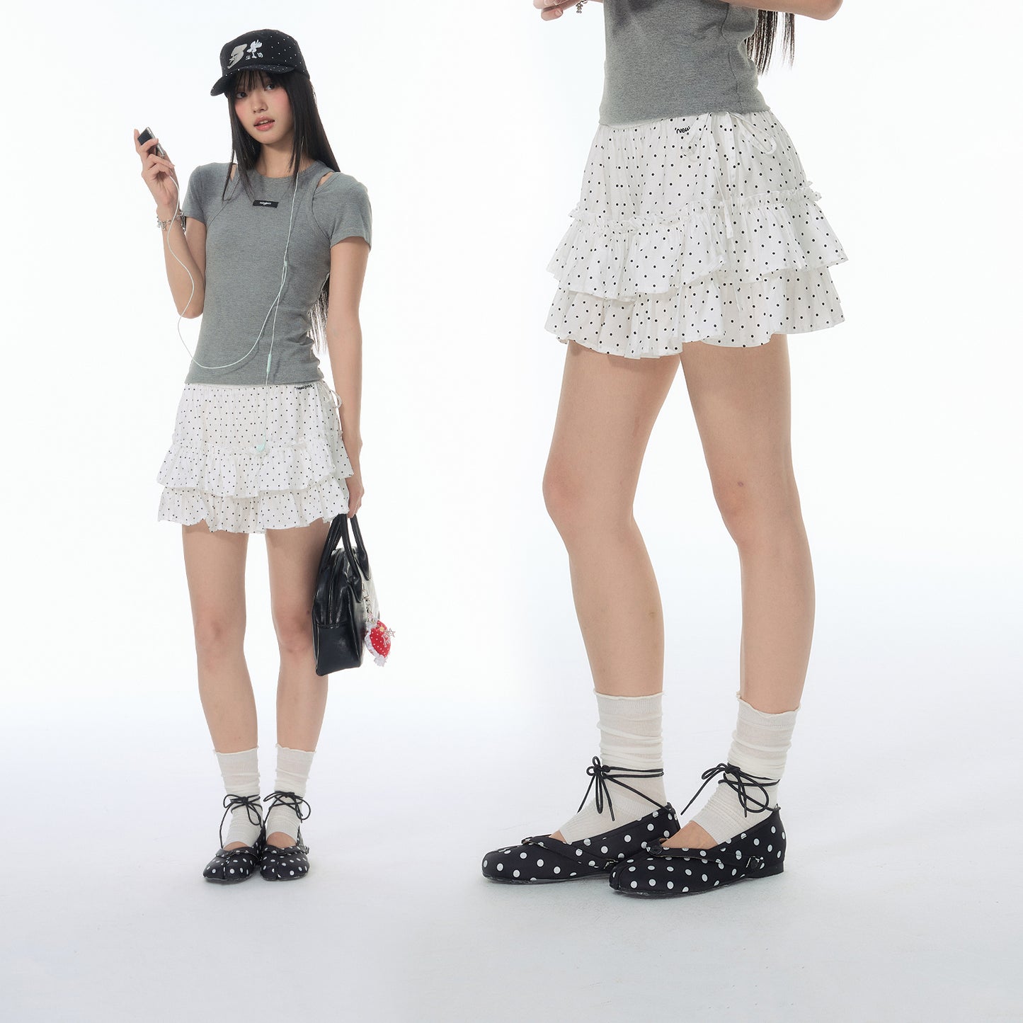 NewJNXS Ruffle Polka Dot Mini Skirt