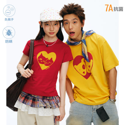 NewJNXS Cat Dog Heart Print Family Tee
