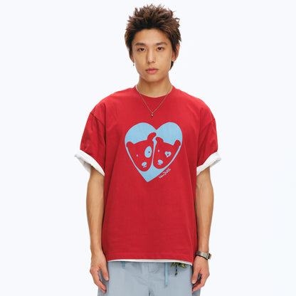 NewJNXS Cat Dog Heart Print Family Tee