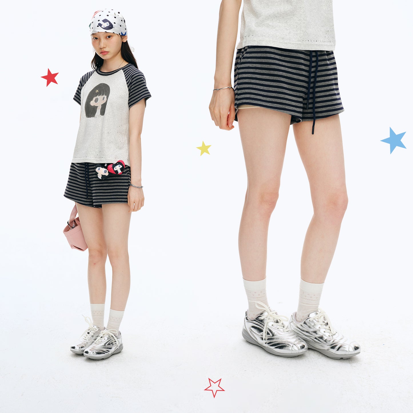 【NewJNXS x Kuku】 Striped Knit Elastic Waist Shorts