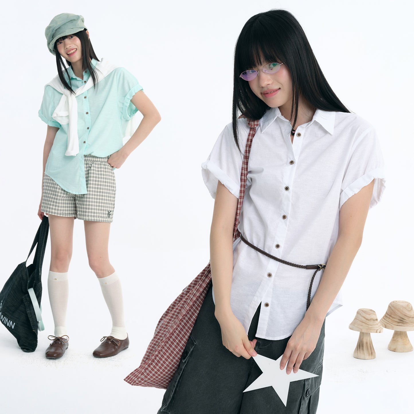 NewJNXS Linen-Cotton Blend Short-Sleeve Shirt