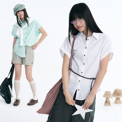 NewJNXS Linen-Cotton Blend Short-Sleeve Shirt