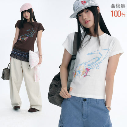 NewJNXS Bow Chain Logo Slim-Fit Tee