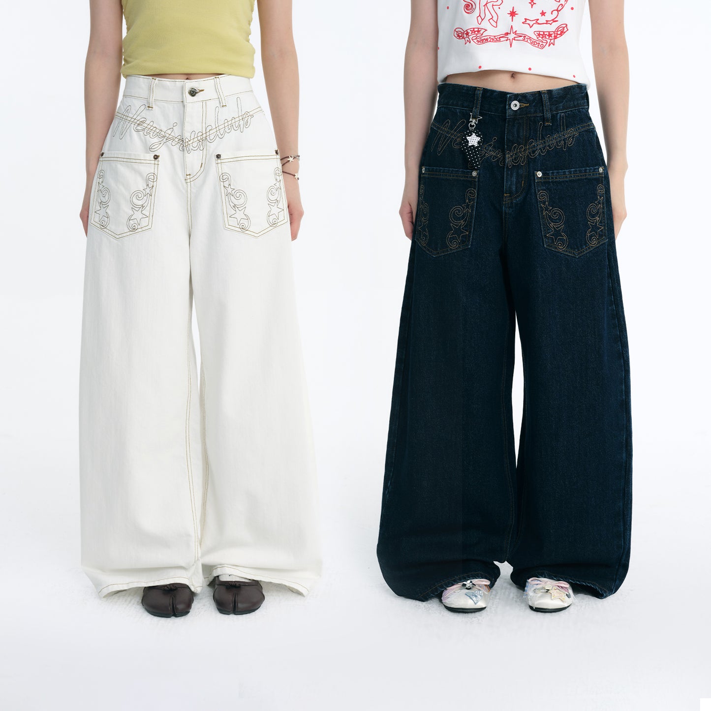 NewJNXS Angel Wings Embroidered Jeans