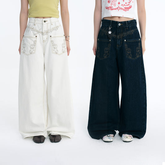 NewJNXS Angel Wings Embroidered Jeans