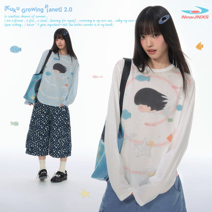 【NewJNXS × Kuku 2.0】Star & Fish Lyocell Oversized Long Sleeve Tee