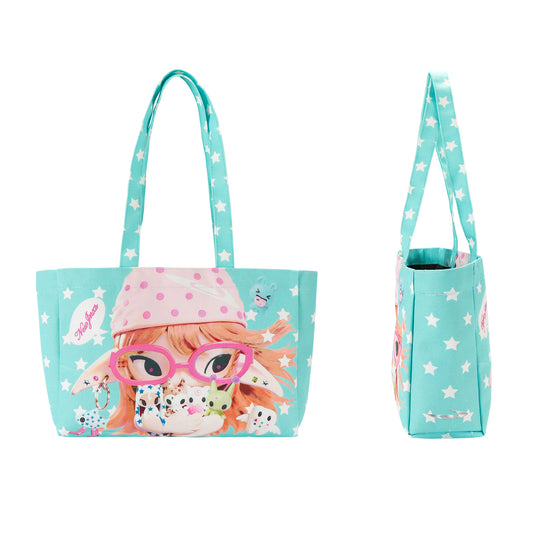 NewJNXS World Space Alien Girl Graphic Mint Green Tote Bag