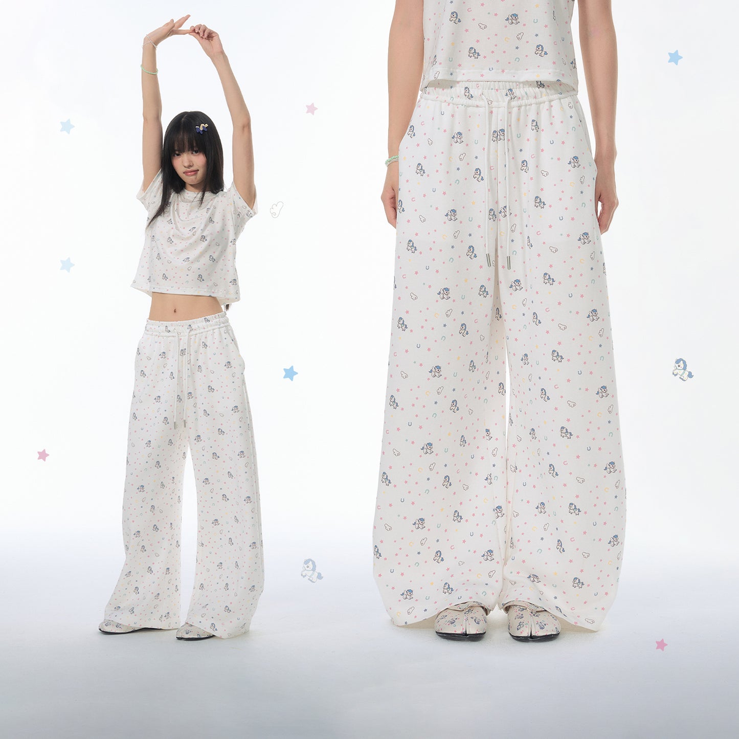 NewJNXS SS Pegasus Print Lyocell Wide-Leg Pants