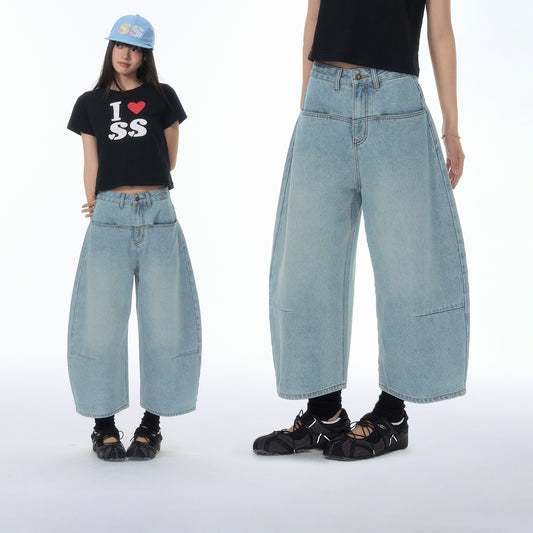NewJNXS SS Washed Barrel-Leg Cropped Jeans