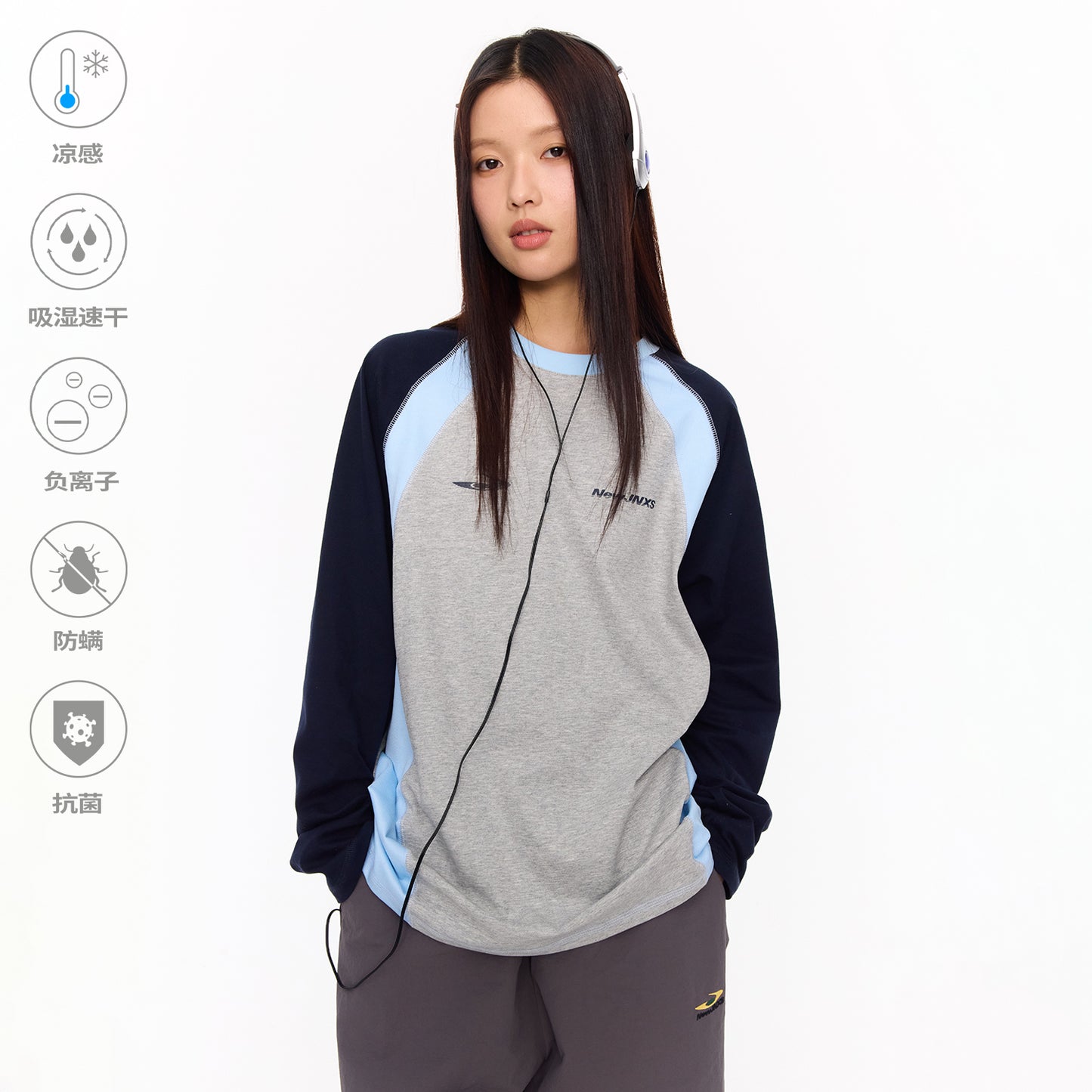 NewJNXS Color Block Quick-Dry Long Sleeve Cycling Tee