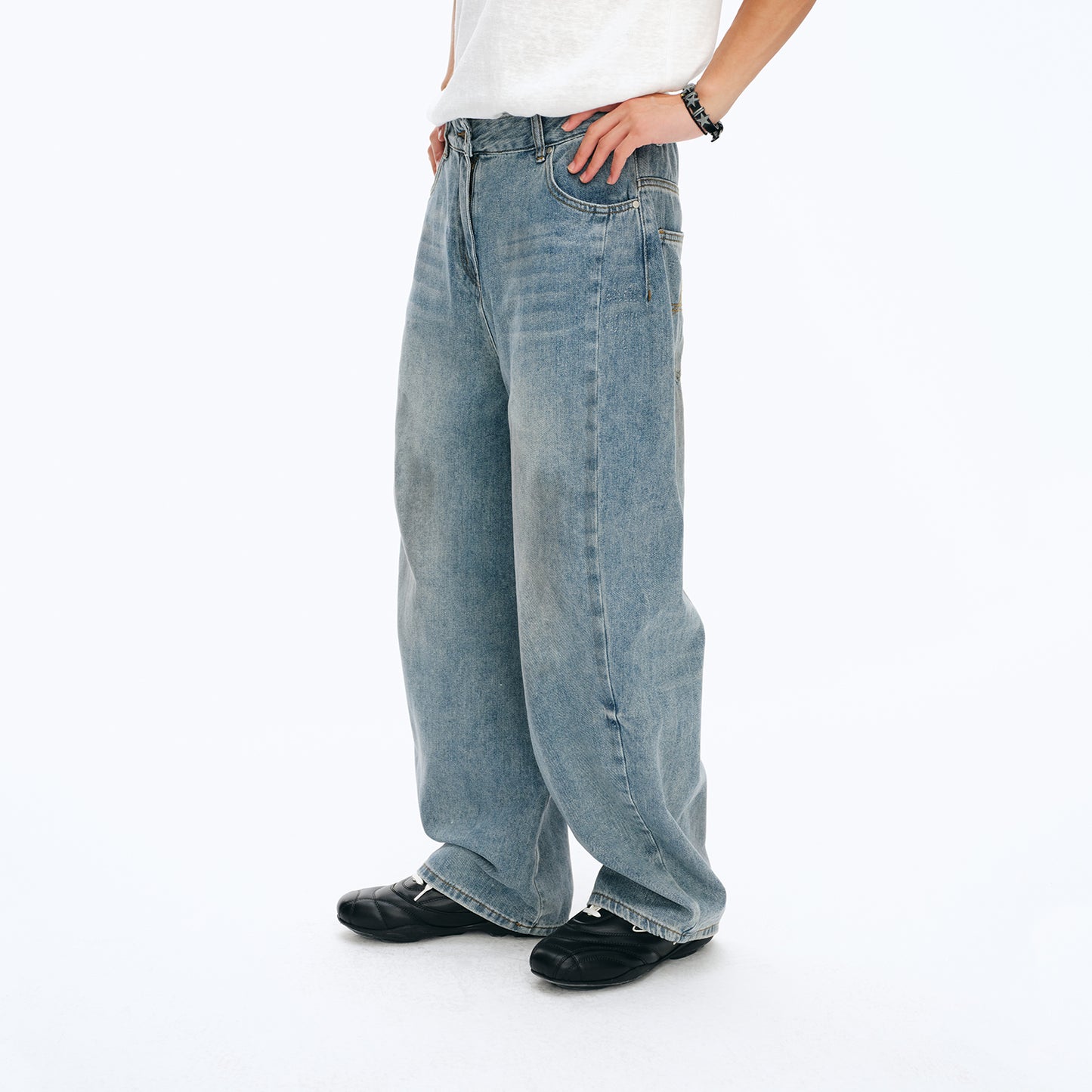 NewJNXS Washed Panel Straight-Leg Jeans